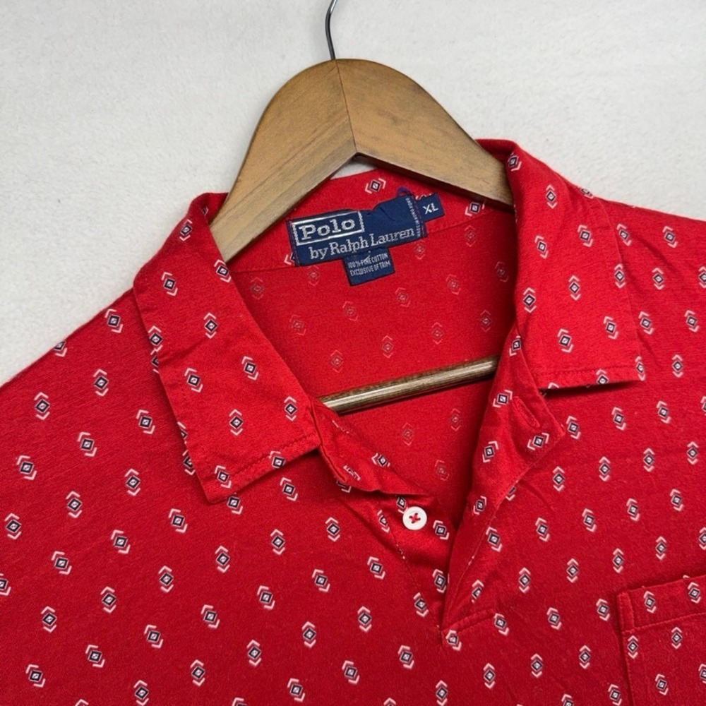 Vintage Ralph Lauren Polo Shirt Mens XL Red Golf Geometric Knit Hong Kong 90s